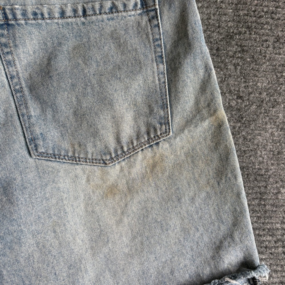 Empyre Light Wash Denim Mini Skirt Size 10 Embroidered Logo Raw Hem Frayed Blue - Picture 11 of 12